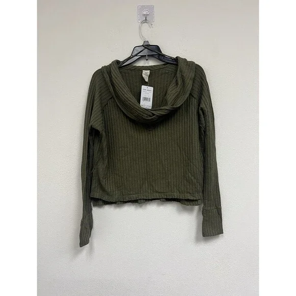 We The Free / Free People Wildcat Cowl Neck Thermal Pullover Sweater Military XS - Picture 2 of 6